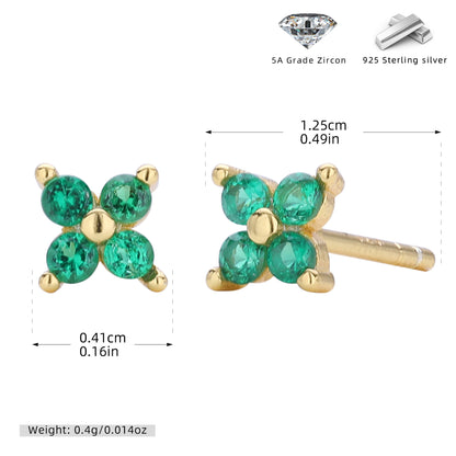 S925 耳釘四瓣小花多色迷你耳飾百搭小眾高級感飾品
