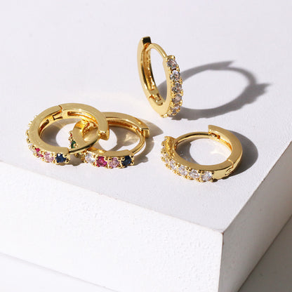 金色鋯石圓圈簡約耳環－商品主圖｜https://igowo.tw/