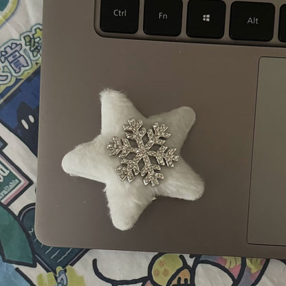 白色絨面雪花星星髮夾
