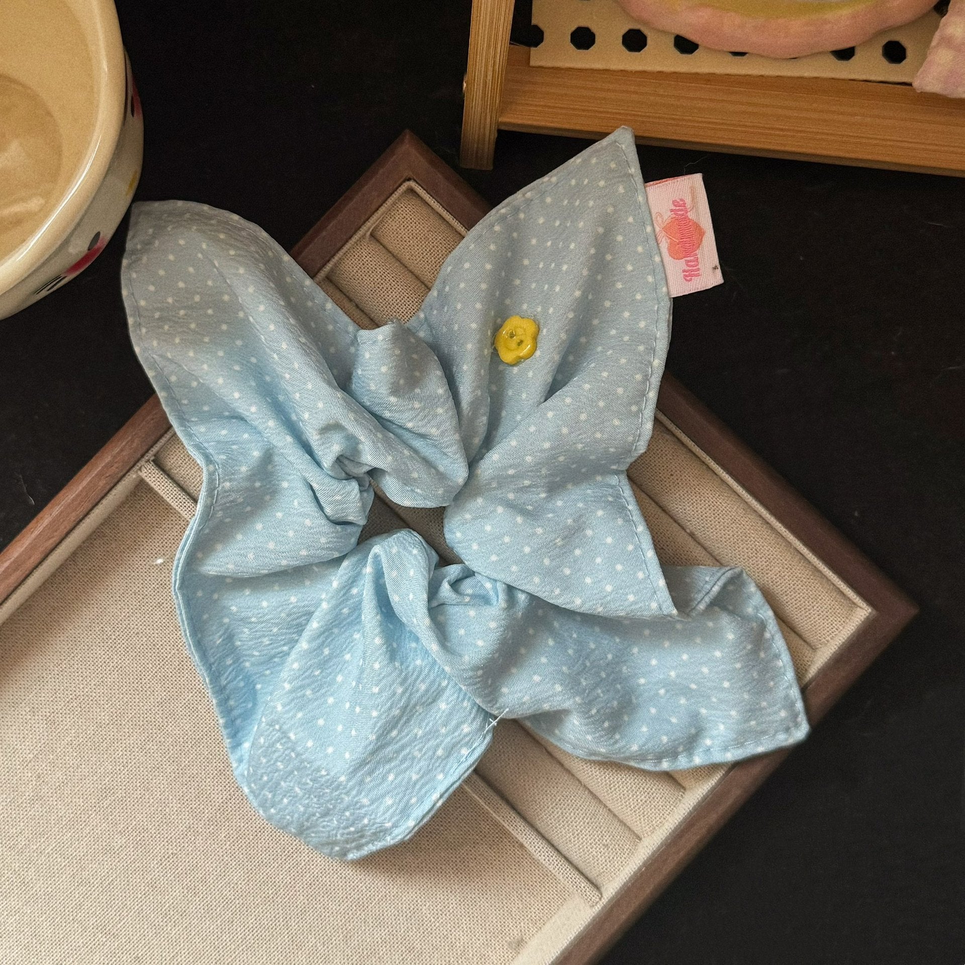 藍色波點大腸圈髮圈－商品主圖｜https://igowo.tw/