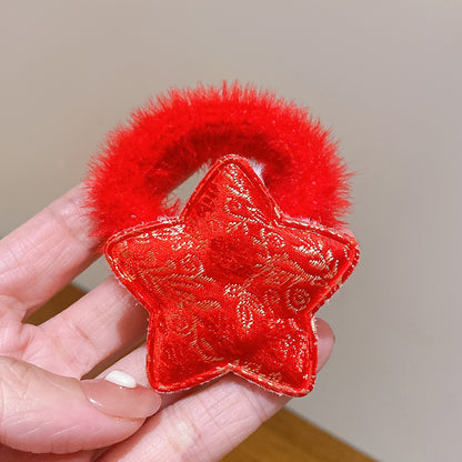 紅色絨面蝴蝶結髮圈