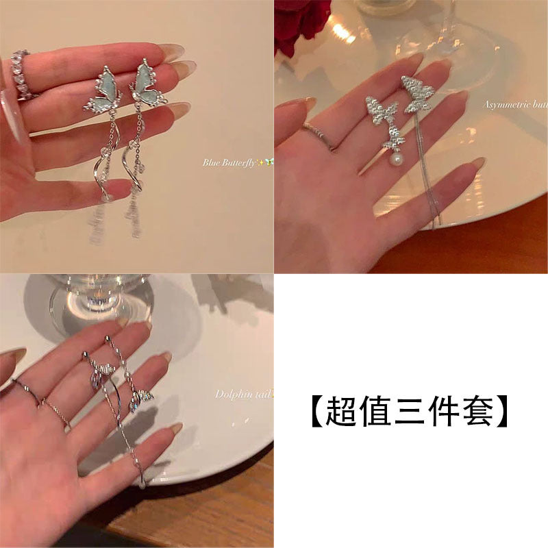 蝴蝶流蘇耳釘－銀款細節｜https://igowo.tw/