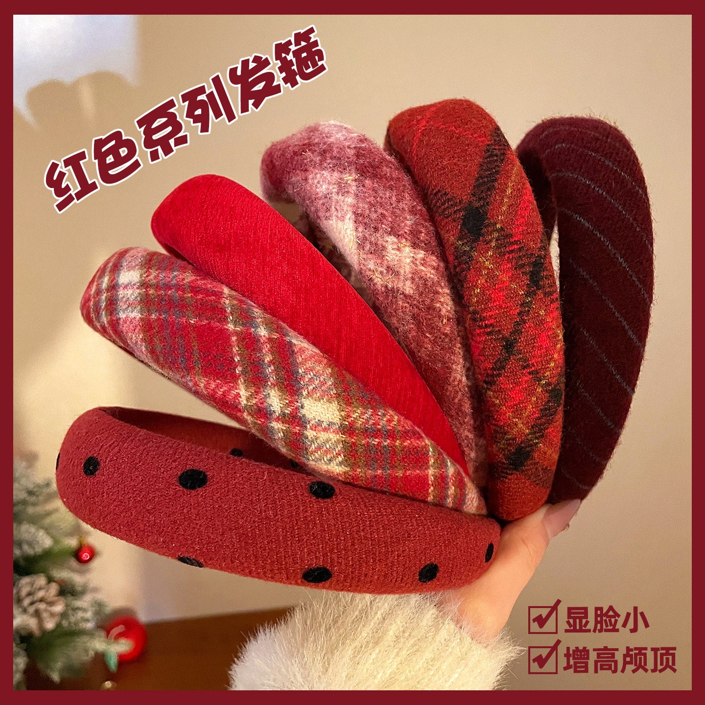 紅色復古髮箍－深紅條紋款實拍｜https://igowo.tw/