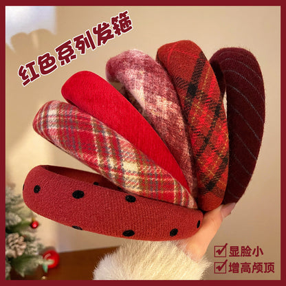 紅色復古髮箍－深紅條紋款實拍｜https://igowo.tw/
