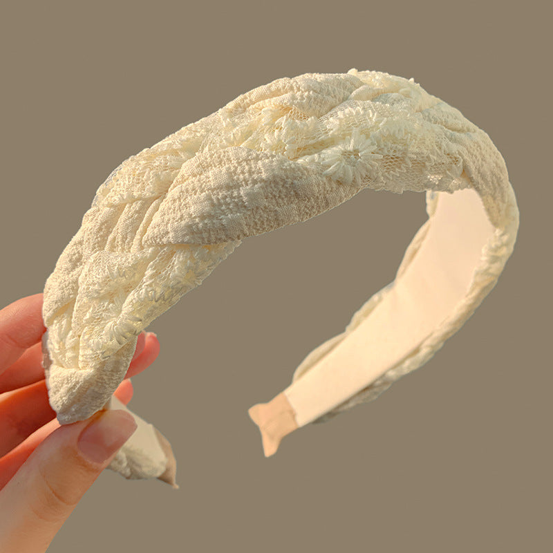 蕾絲扭紋編織髮箍－綠色款細節｜https://igowo.tw/