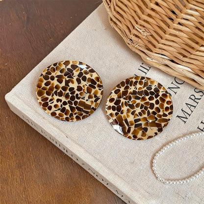 豹紋圓形復古耳釘