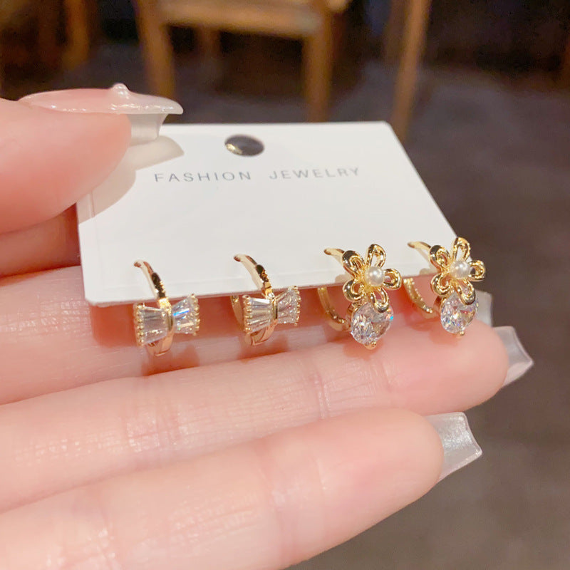 鋯石蝴蝶結耳扣套組