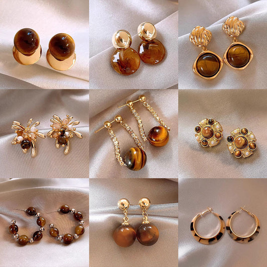 棕色虎眼石復古耳環－商品主圖｜https://igowo.tw/