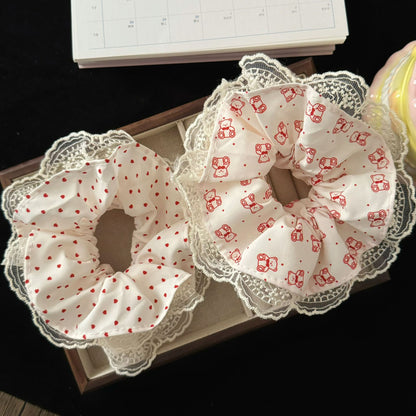 紅色蕾絲小熊髮圈－商品主圖｜https://igowo.tw/