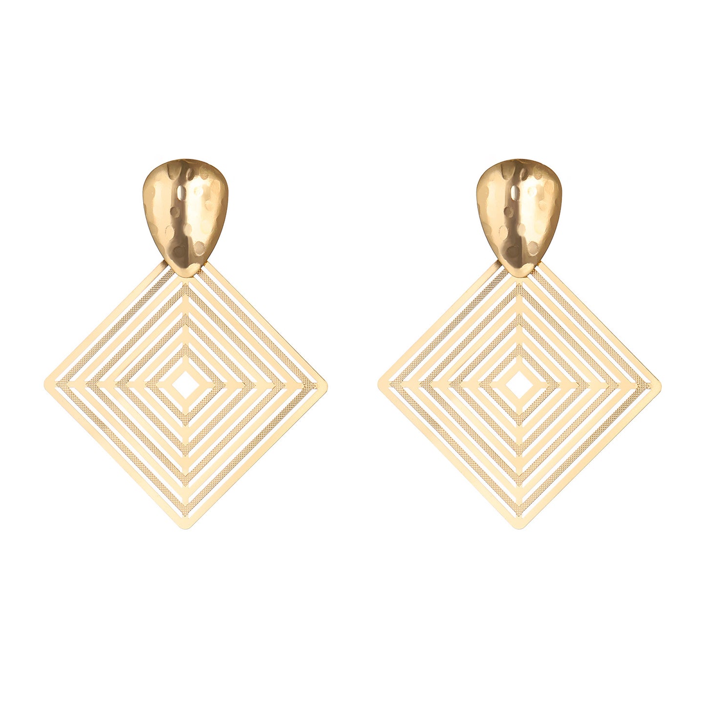 金屬蝴蝶方形鏤空耳環