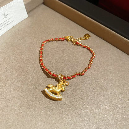 24K真金電鍍鋯石小馬葫蘆纏繞手鏈新中式本命年手環輕奢小眾手飾