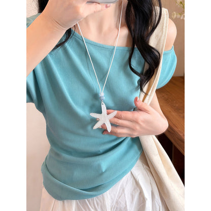 藍色海星長版項鍊－藍色款細節｜https://igowo.tw/
