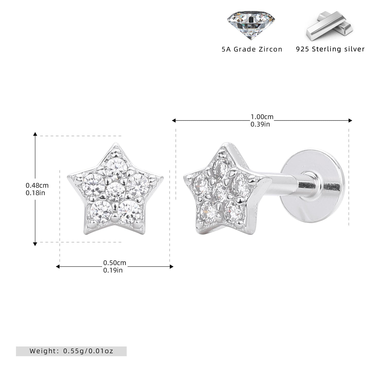 S925 新款耳釘時尚鑲鋯五角星耳飾輕奢高級感小眾設計飾品