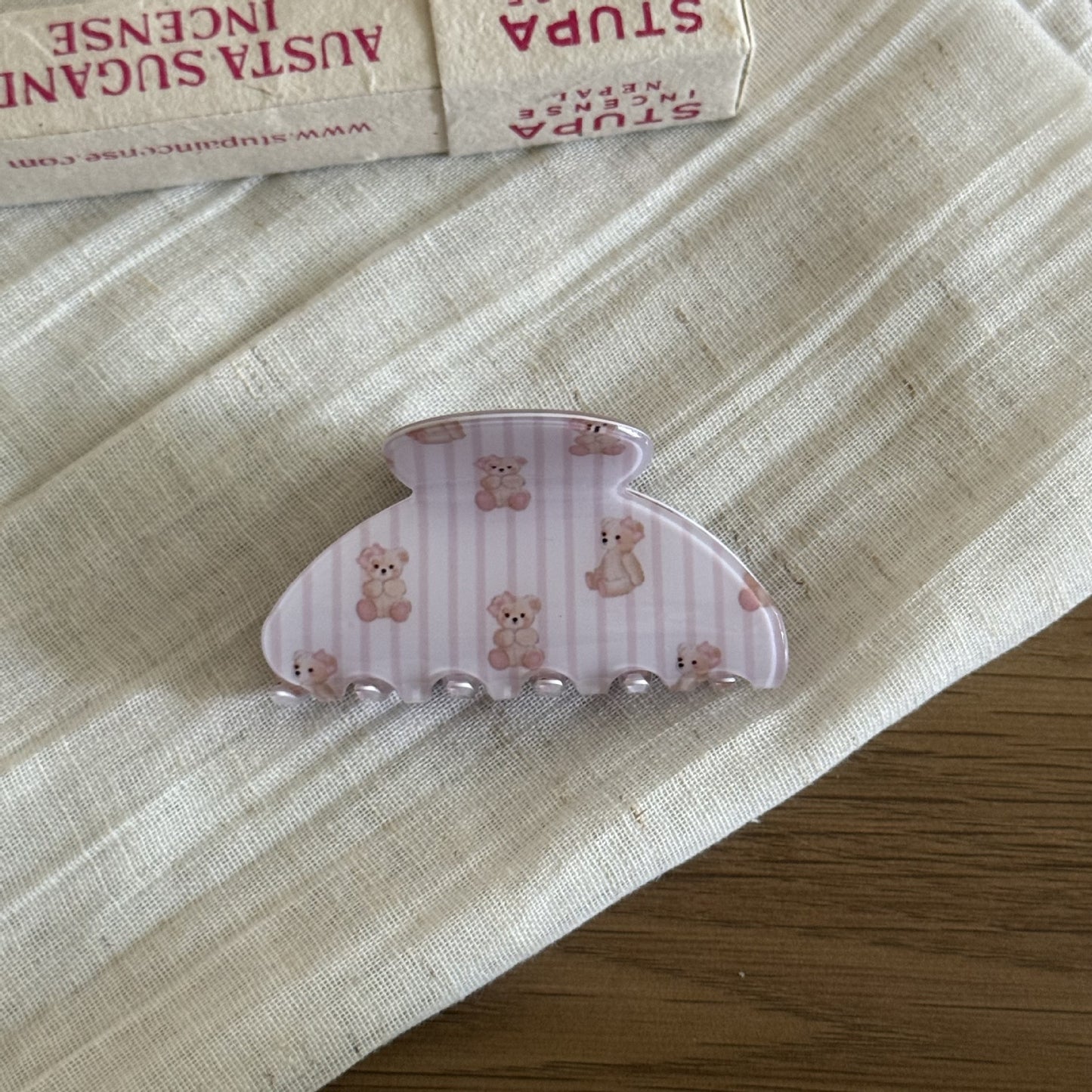 粉色格紋小熊鯊魚夾