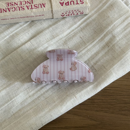 粉色格紋小熊鯊魚夾