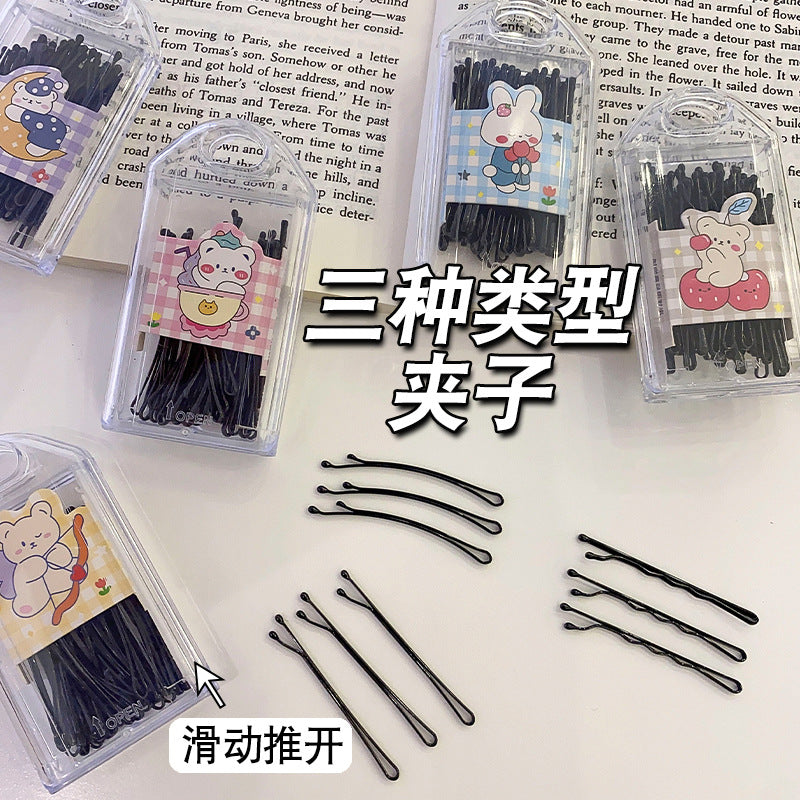 黑色基礎款一字夾側邊劉海夾波浪鋼夾后腦勺碎發發卡頭飾夾子發夾