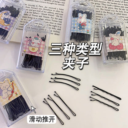 黑色基礎款一字夾側邊劉海夾波浪鋼夾后腦勺碎發發卡頭飾夾子發夾