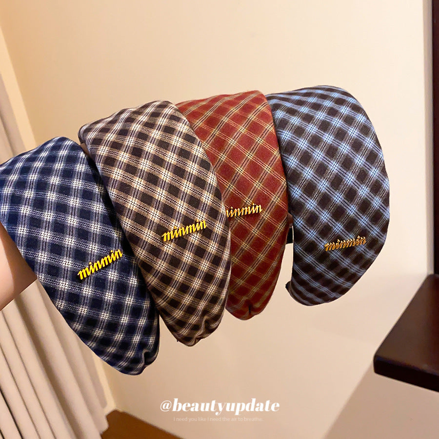 布面字母復古髮箍－髮箍-咖色款細節2｜https://igowo.tw/