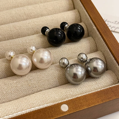 銀針珍珠圓球雙面戴耳環法式復古氣質耳釘個性氣質輕奢風耳飾批發