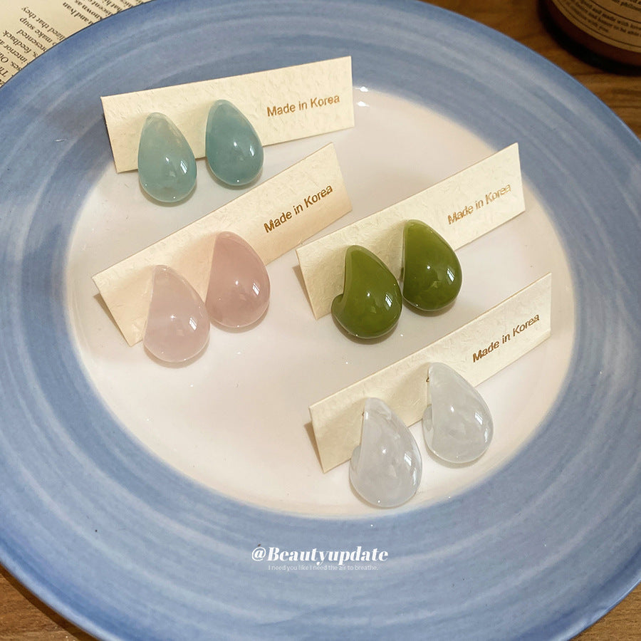 銀針樹脂水滴耳釘休閑簡約時尚日常通勤百搭耳環輕奢高級感耳飾女