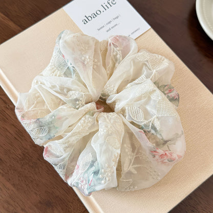 網紗大腸圈刺繡髮圈