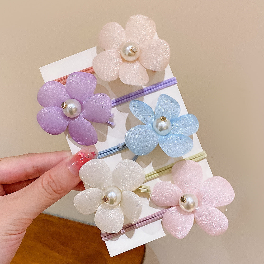 珍珠布面花朵簡約髮圈