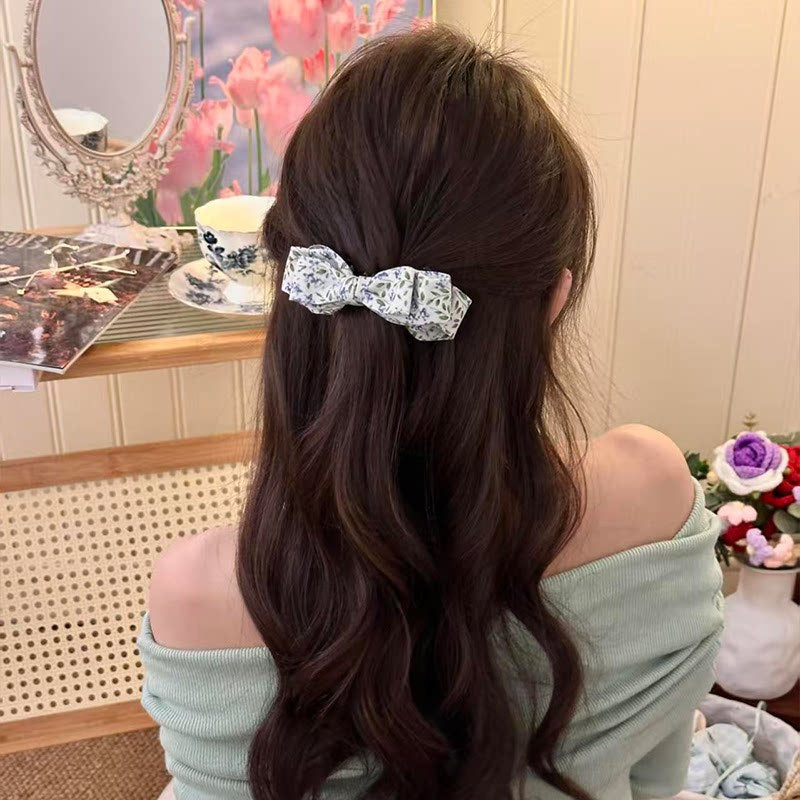 碎花蝴蝶結髮夾