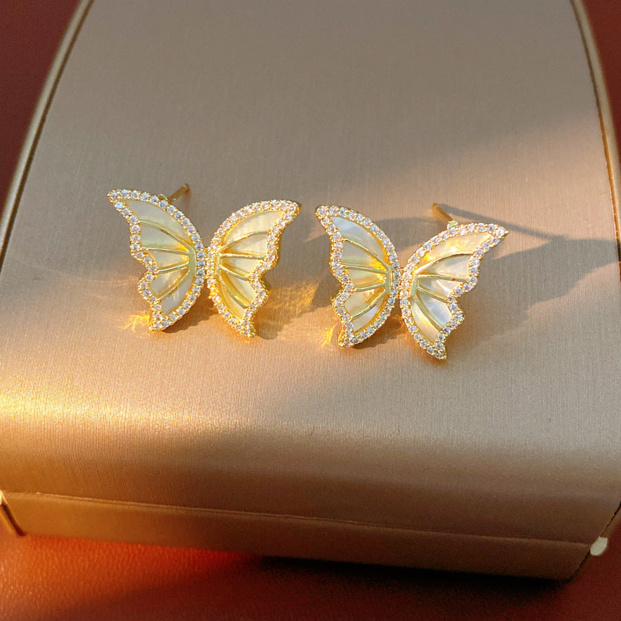 金色貝母蝴蝶電鍍耳釘