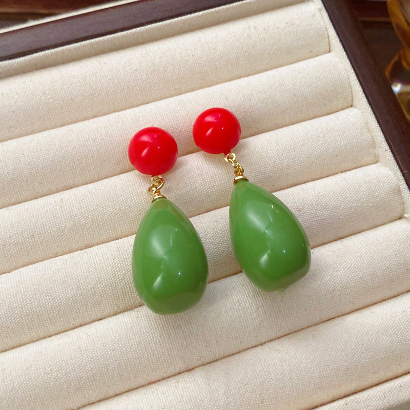 綠色鋯石花朵復古耳釘－細節特寫26｜https://igowo.tw/