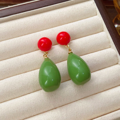 綠色鋯石花朵復古耳釘－細節特寫26｜https://igowo.tw/