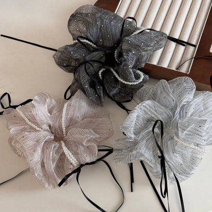 珍珠蝴蝶結纏繞髮圈－細節特寫1｜https://igowo.tw/