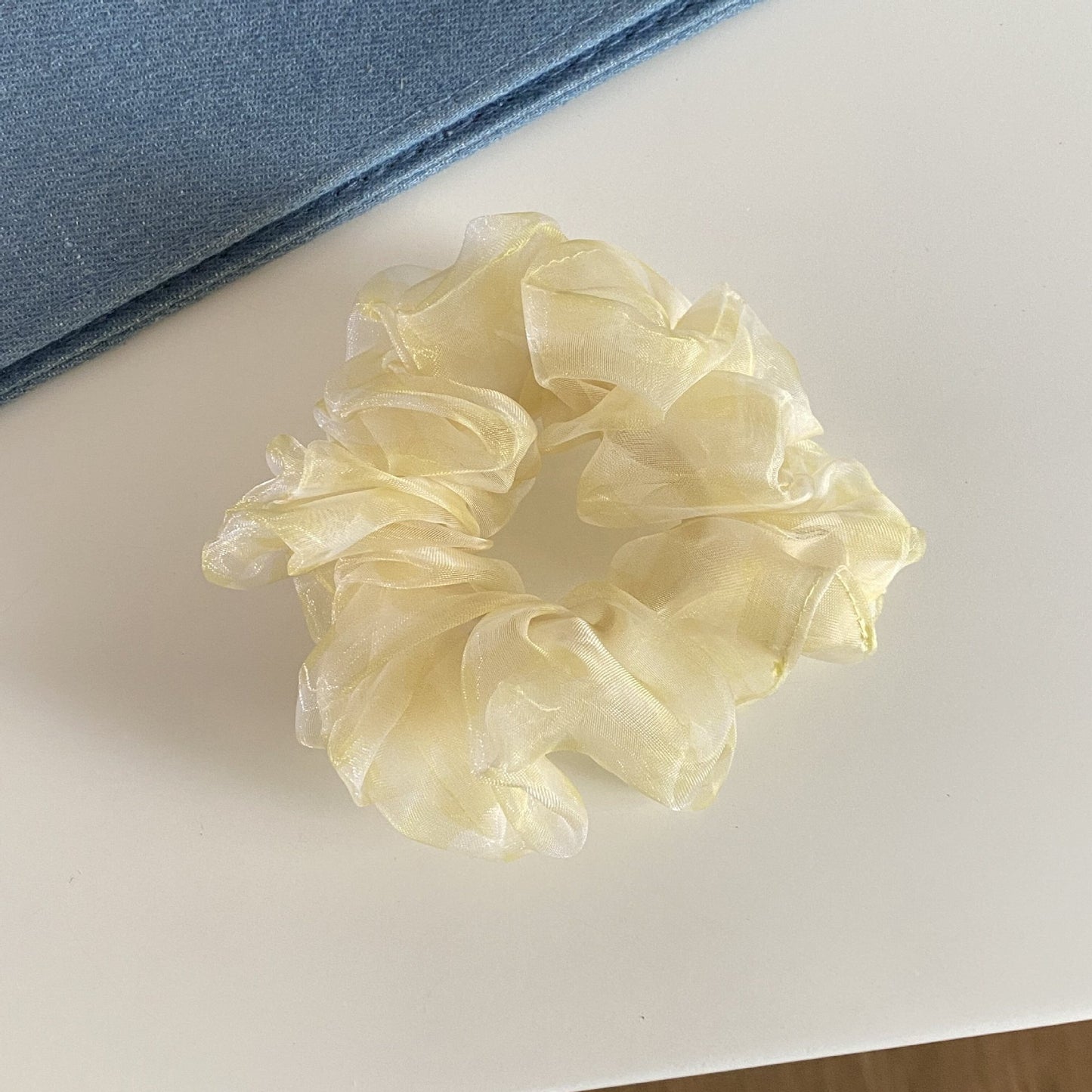 格紋大腸圈髮圈－小號水藍色款細節｜https://igowo.tw/