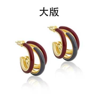 復古紅琺瑯圓圈耳環