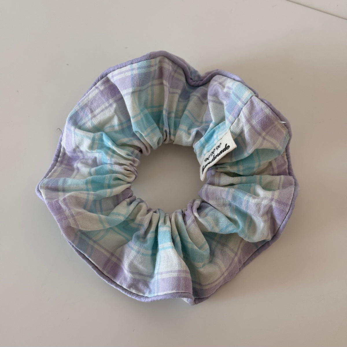 撞色格紋碎花髮圈