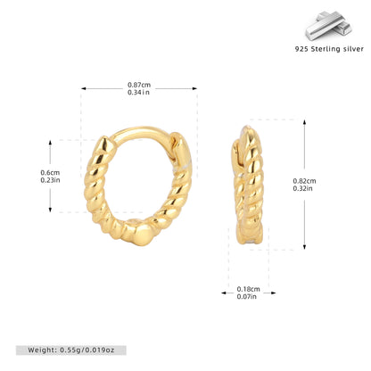 S925 耳環時尚個性麻花扭紋圓圈耳飾小眾高級感飾品