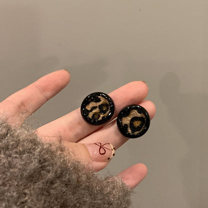 秋冬復古港風豹紋絲絨耳環