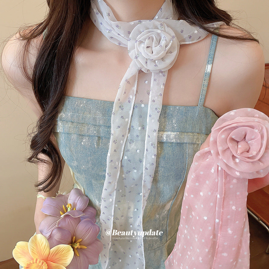 韓系印花波點花朵發夾絲巾項鏈首飾套裝2026新款甜美設計感飾品女