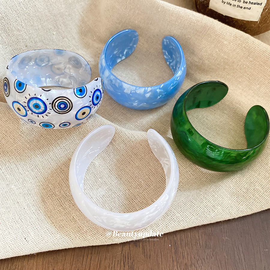 亞克力暈彩眼睛圓形開口手鐲歐美跨境百搭氣質手環小眾設計感手飾