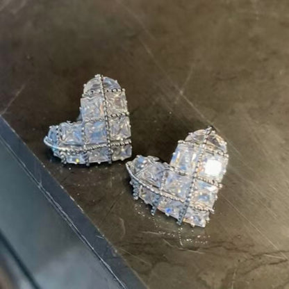 真金電鍍銀針鋯石愛心耳釘精致優雅氣質百搭耳環輕奢高級感耳飾女