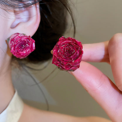 繽紛花朵圓形編織耳釘－36#銀針-彩色款細節｜https://igowo.tw/