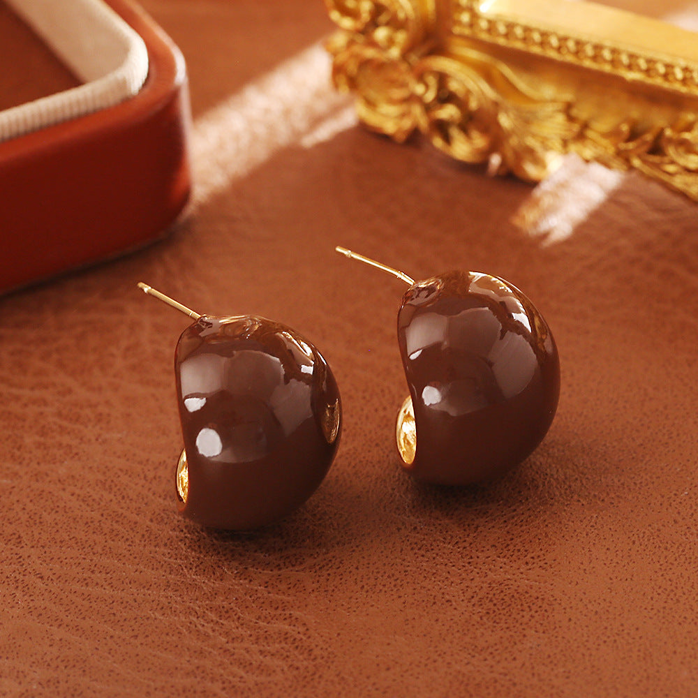 彩色琺瑯復古簡約耳釘－紅色琺瑯耳釘款細節1｜https://igowo.tw/