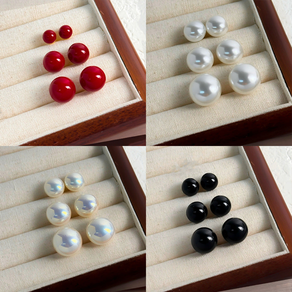 復古紅珍珠簡約耳釘－商品主圖｜https://igowo.tw/