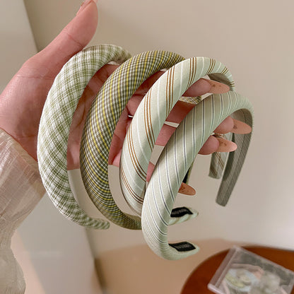 綠色格紋髮箍－綠咖斜紋髮箍款細節｜https://igowo.tw/