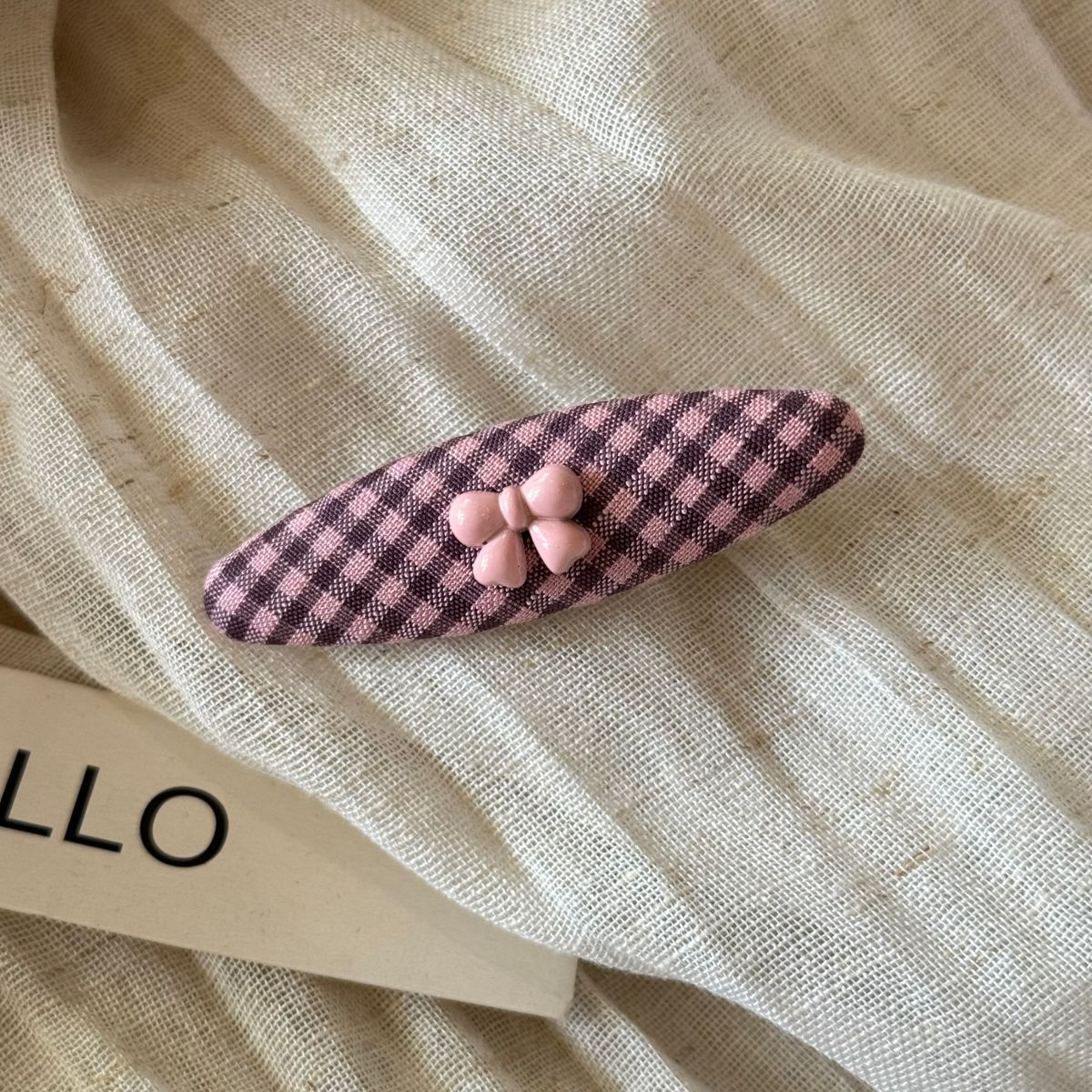 布面格紋蝴蝶結髮夾