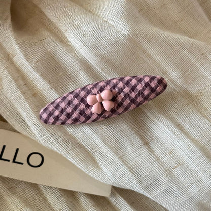 布面格紋蝴蝶結髮夾