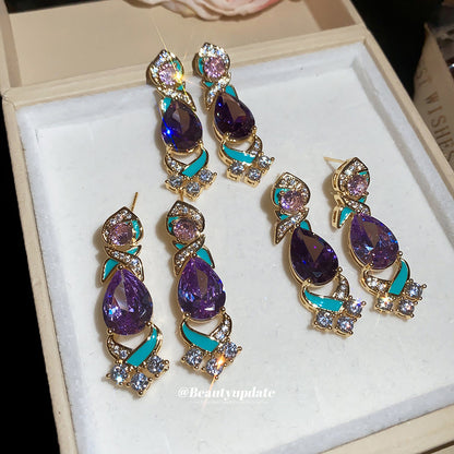 中古vintage滴油鋯石水滴耳釘輕奢高級感宮廷風耳環精致氣質耳飾