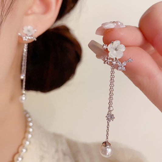 貝殼花朵流蘇兩用耳墜－商品主圖｜https://igowo.tw/