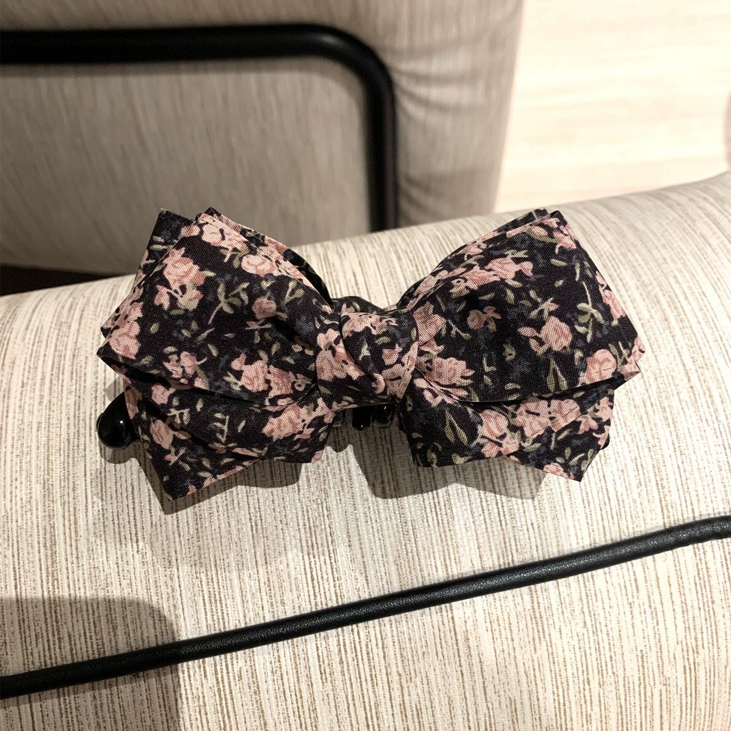 碎花蝴蝶結復古髮夾