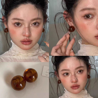 銀針樹脂虎眼石幾何吊墜耳環復古美拉德風耳釘時尚小眾設計感耳飾