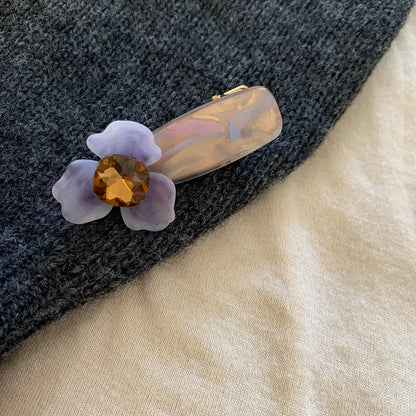 藍色水晶花朵磨砂髮夾